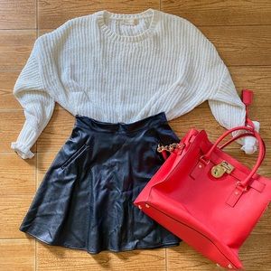 Black Faux Leather Mini A-line Skirt